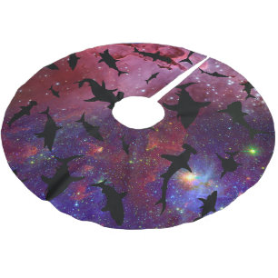 Modern Shark fish gradient colourful galaxy Space Brushed Polyester Tree Skirt
