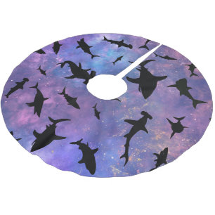 Modern Shark fish gradient colourful galaxy Space Brushed Polyester Tree Skirt
