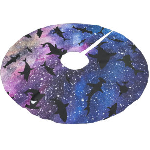Modern Shark fish gradient colourful galaxy Space Brushed Polyester Tree Skirt
