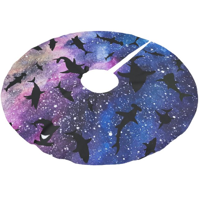 Modern Shark fish gradient colourful galaxy Space Brushed Polyester Tree Skirt (Angled)