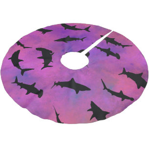 Modern Shark fish gradient colourful galaxy Space Brushed Polyester Tree Skirt