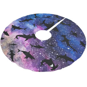 Modern Shark fish gradient colourful galaxy Space Brushed Polyester Tree Skirt