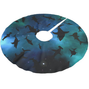 Modern Shark fish gradient colourful galaxy Space Brushed Polyester Tree Skirt