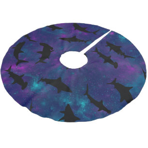 Modern Shark fish gradient colourful galaxy Space Brushed Polyester Tree Skirt