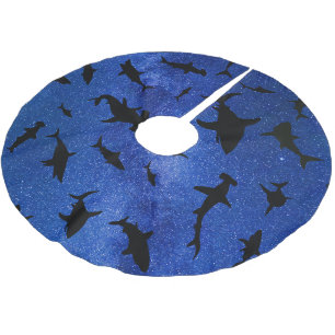 Modern Shark fish gradient colourful galaxy Space Brushed Polyester Tree Skirt