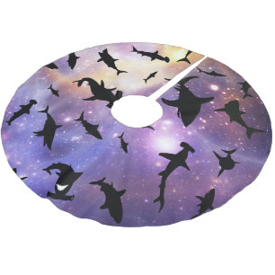 Modern Shark fish gradient colourful galaxy Space Brushed Polyester Tree Skirt