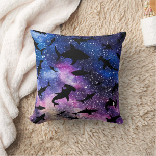 Modern Shark fish gradient colourful galaxy Space Cushion