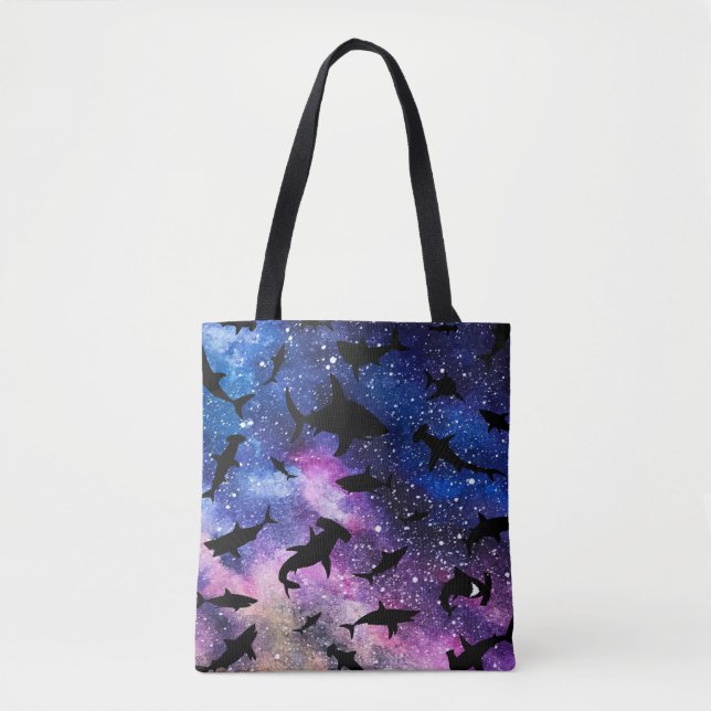 Modern Shark fish gradient colourful galaxy Space Tote Bag (Front)