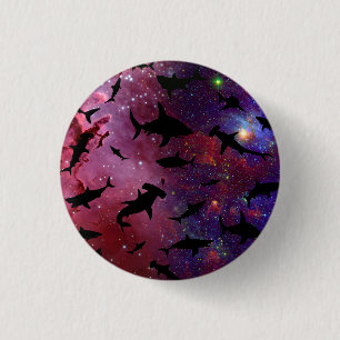Modern shark fish jaws whale under the sea galaxy 3 cm round badge