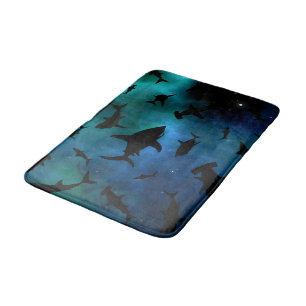 Modern shark fish jaws whale under the sea galaxy bath mat