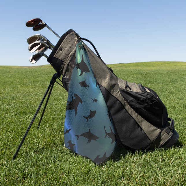 Modern shark fish jaws whale under the sea galaxy golf towel (Green)