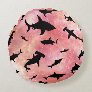 Modern shark fish jaws whale under the sea galaxy round cushion
