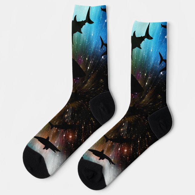Modern shark fish jaws whale under the sea galaxy socks (Left)