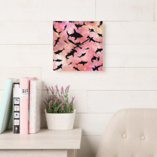 Modern shark fish jaws whale under the sea galaxy square wall clock