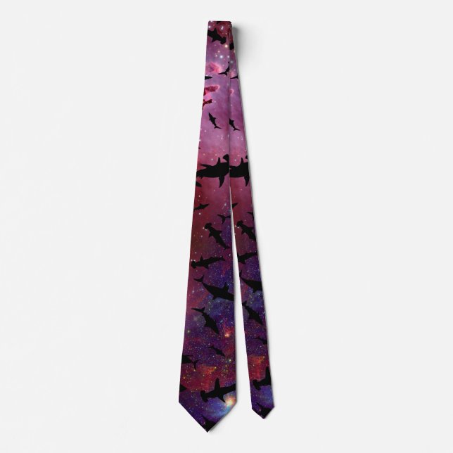 Modern shark fish jaws whale under the sea galaxy tie (Front)