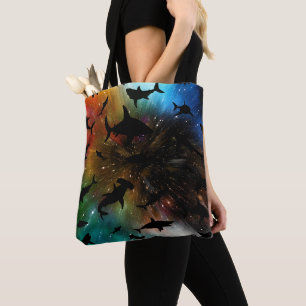Modern shark fish jaws whale under the sea galaxy tote bag