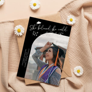 Modern She Believed Black Graduate Curved Photo Announcement