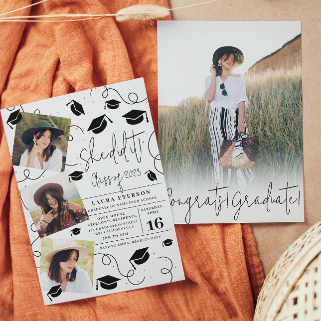 Modern She did it black and white photo graduation Invitation (Creator Uploaded)