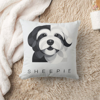 Modern Sheepadoodle Art - Geometric Black & White Cushion