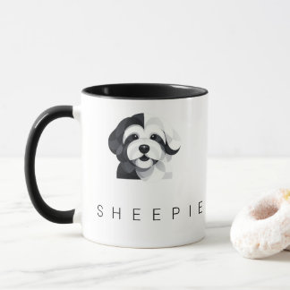 Modern Sheepadoodle Art - Geometric Black & White Mug