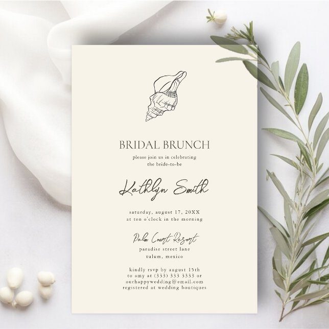 Modern Shell Beach Ocean Wedding Bridal Brunch Invitation (Creator Uploaded)