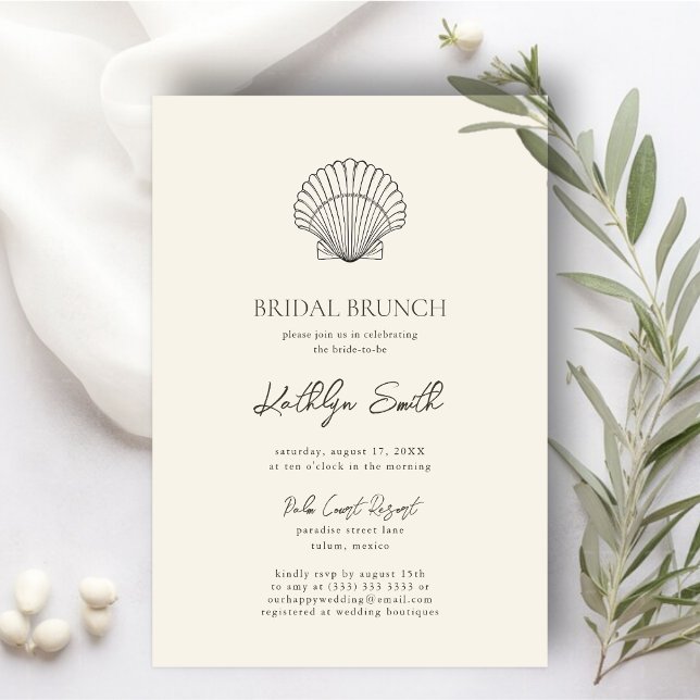 Modern Shell Beach Ocean Wedding Bridal Brunch Invitation (Creator Uploaded)