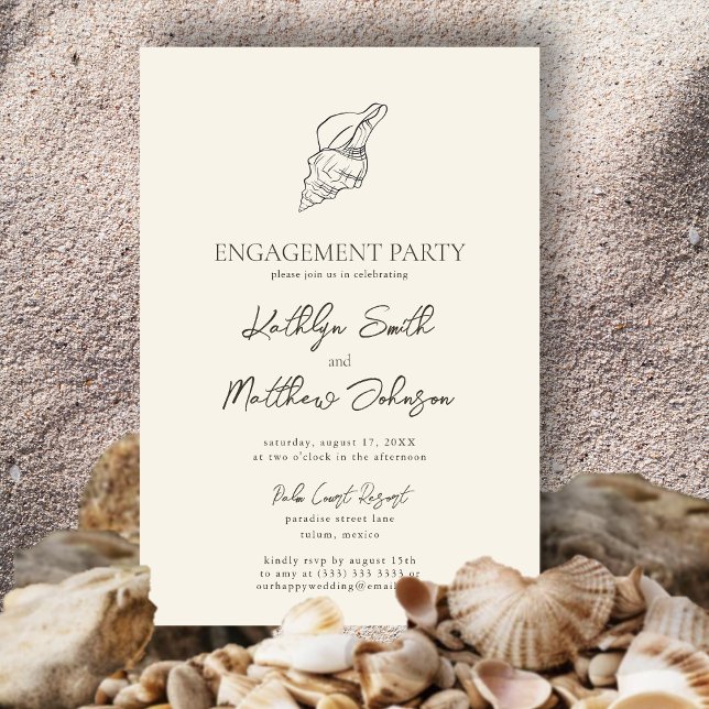 Modern Shell Beach Ocean Wedding Engagement Party Invitation (Creator Uploaded)