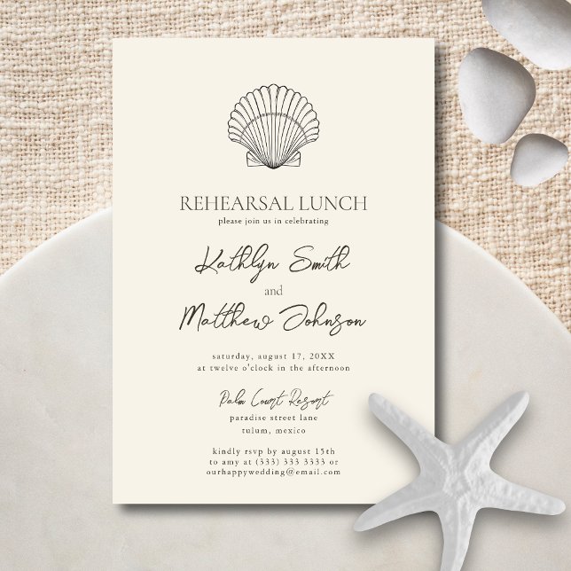 Modern Shell Beach Ocean Wedding Rehearsal Lunch Invitation (Creator Uploaded)
