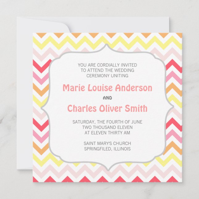 Modern Sherbert Chevron Zigzag Wedding Invitation (Front)