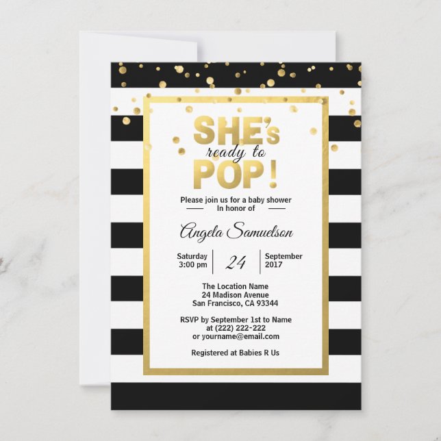 Modern She's Ready to POP Gold Unisex Baby Shower Invitation (Front)