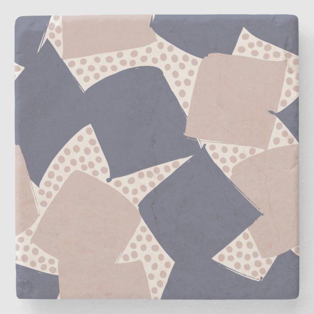 Modern Shield: Abstract Geometric Desert Oasis Stone Coaster (Front)