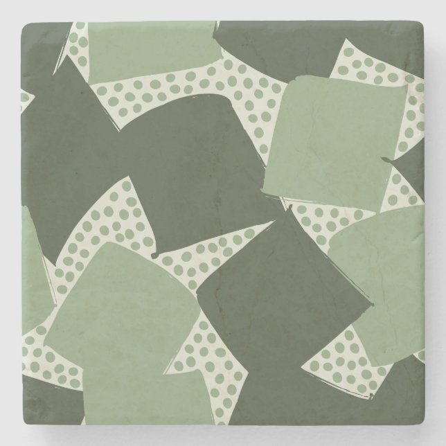 Modern Shield: Abstract Geometric Vintage Sage Stone Coaster (Front)