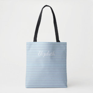 Modern Shimmering Blue Striped Personalised Tote Bag