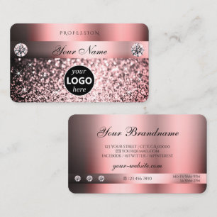 Modern Shimmery Pink Gradient Colours Logo Glitter Business Card
