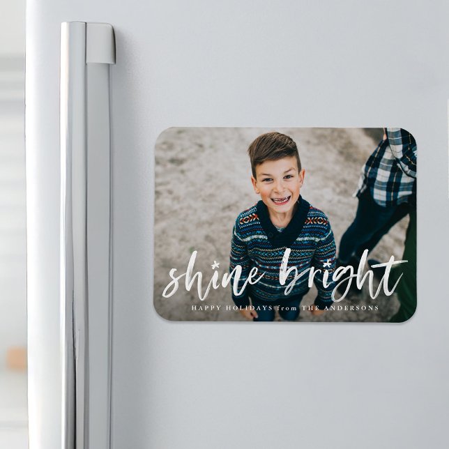 Modern Shine Bright Script Holiday Photo Magnet (Creator Uploaded)