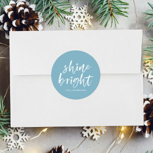 Modern Shine Bright Winter Blue Holiday Classic Round Sticker