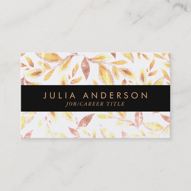 Modern Shining Gold Botanical Leaves Pattern Business Card (Front)