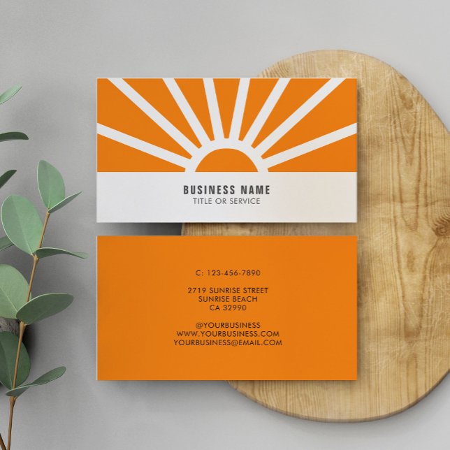Modern Shining Sun Sunset Sunrays Orange Business  Card (Creator Uploaded)