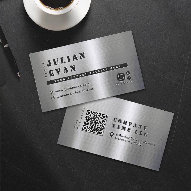 Modern Shiny Brushed Metal Bold Stencil Masculine Business Card (Modern Shiny Brushed Metal Bold Stencil Masculine Business Card)