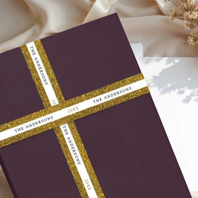 Modern Shiny Gold White Sparkle Glitter Name Typo Satin Ribbon (Creator Uploaded)