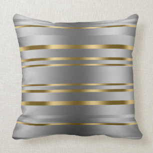Modern Shiny Silver & Gold Stripes Pattern Cushion
