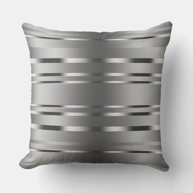 Modern Shiny Silver Stripes Pattern Cushion (Front)