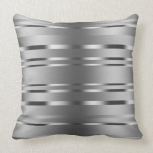 Modern Shiny Silver Stripes Pattern Cushion