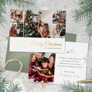 Modern Shooting Star Christmas Collage White Gold Foil Holiday Postcard