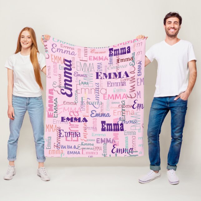 Modern Short Name Graffiti Pink Names Pattern  Fleece Blanket (In Situ)
