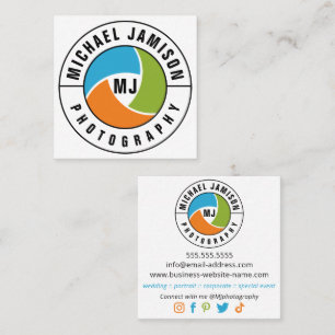 Modern Shutter Photographer Curved Text Square Business Card