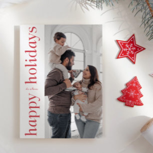 Modern Side Red Type Happy Holidays Photo Card