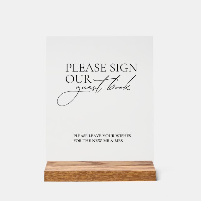 Modern Sign Our Guest Book Wedding Acrylic Sign (Front)