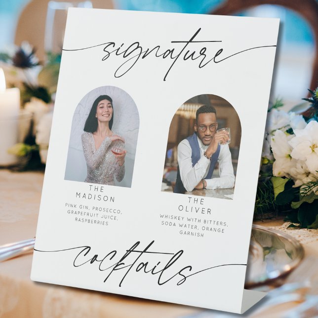 Modern Signature Cocktail Calligraphy Script Photo Pedestal Sign (Creator Uploaded)