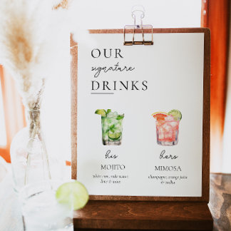 Modern Signature Drinks Wedding Sign, 300+ Drinks Poster